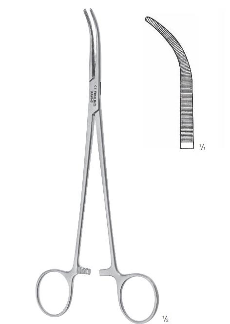 Зажими, хірургічні, "Overholt-Geissendoerfer", дисекційні, вигнуті, з кремальєрою, зубчаста щелепа, загальна довжина 210 мм. FEHLING INSTRUMENTS GmbH & Co. KG